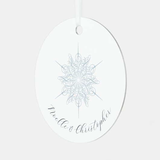 Ice Blue Sneeuwvlok Namen Kerstmis Metalen Ornament (Voorkant links)