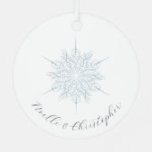 Ice Blue Sneeuwvlok Namen Kerstmis Metalen Ornament (Achterkant)