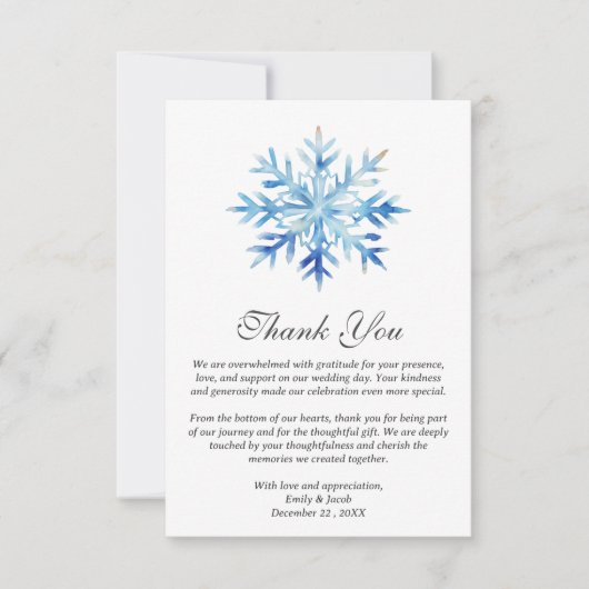 Ice Blue Sneeuwvlok Winter bruiloft Bedankkaart (Voorkant)