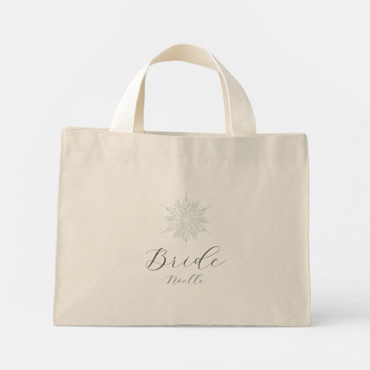 Ice Blue Sneeuwvlok Winter Bruiloft Bruid Mini Tote Bag (Achterkant)