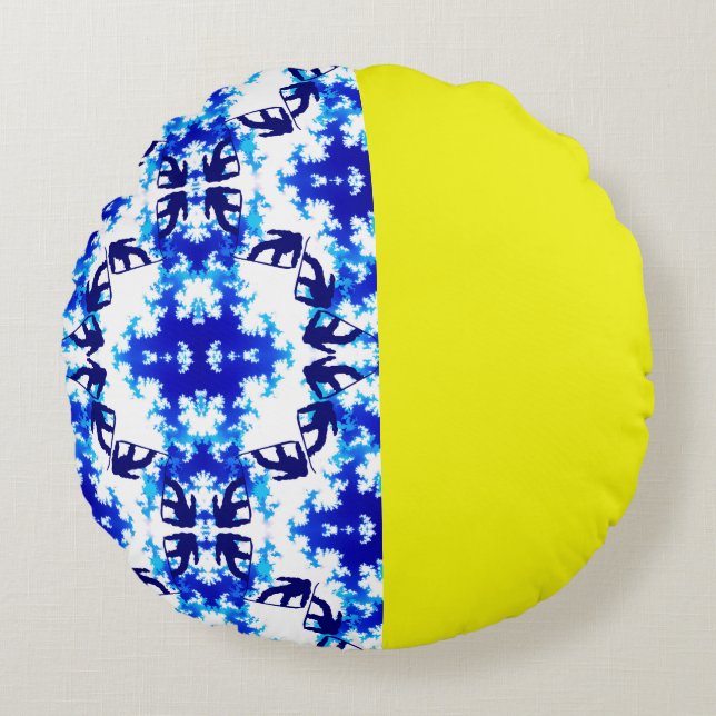 Ice Blue Snowboarder Sky Yellow Snowboarding Sport Rond Kussen (Voorkant)