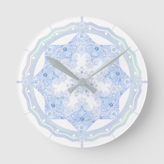 Ice Blue Snowflake Ronde Klok (Voorkant)