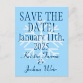 Ice-Blue Snowflake Skiers' Save-the-Date Briefkaart (Voorkant)