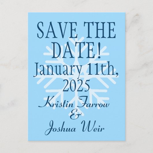Ice-Blue Snowflake Skiers' Save-the-Date Briefkaart (Voorkant)