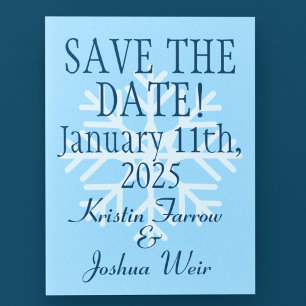 Ice-Blue Snowflake Skiers' Save-the-Date Briefkaart