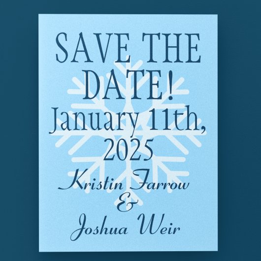 Ice-Blue Snowflake Skiers' Save-the-Date Briefkaart