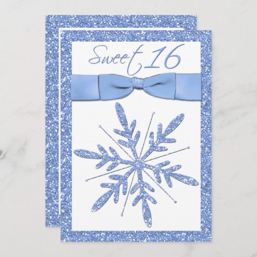 Ice Blue Snowflake Sweet 16 Uitnodiging (Voorkant / Achterkant)