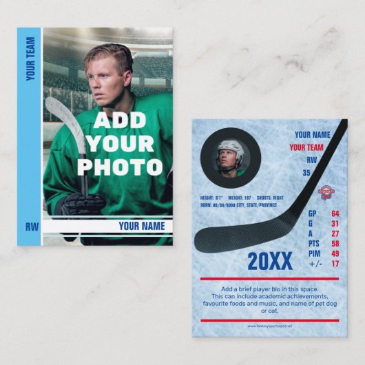 Ice Blue Stripe Hockey Trading Kaart - aangepaste  Contactkaartje (Voorkant / Achterkant)