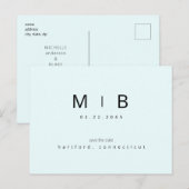Ice Blue Tropical Monogram Bruiloft Save the Date Briefkaart (Voorkant / Achterkant)