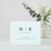 Ice Blue Tropical Monogram Bruiloft Save the Date Briefkaart (Staand voorkant)