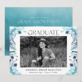 Ice Blue Waterverf Crystal Photo Graduparty Kaart