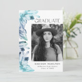 Ice Blue Waterverf Crystals Foto Afstuderen Aankondiging (Staand voorkant)