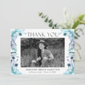 Ice Blue Waterverf Crystals Foto Afstuderen Bedankkaart (Staand voorkant)