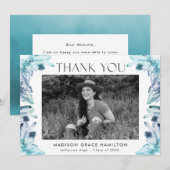 Ice Blue Waterverf Crystals Foto Afstuderen Bedankkaart (Voorkant / Achterkant)