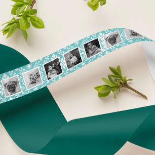 Ice Blue & White Nordic Sweater Pattern Foto Satijnen Lint