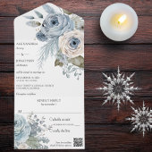 Ice Blue Winter Bloemen QR-code All In One Uitnodiging
