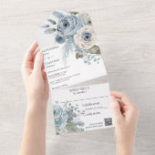 Ice Blue Winter Bloemen QR-code All In One Uitnodiging (Afscheurbaar)