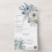 Ice Blue Winter Bloemen QR-code All In One Uitnodiging (Binnen)