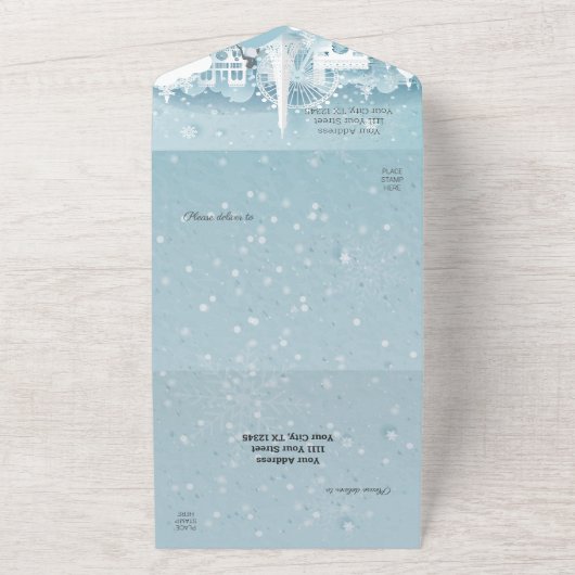 Ice Blue Winter in Parijs All In One Uitnodiging (Buitenkant)