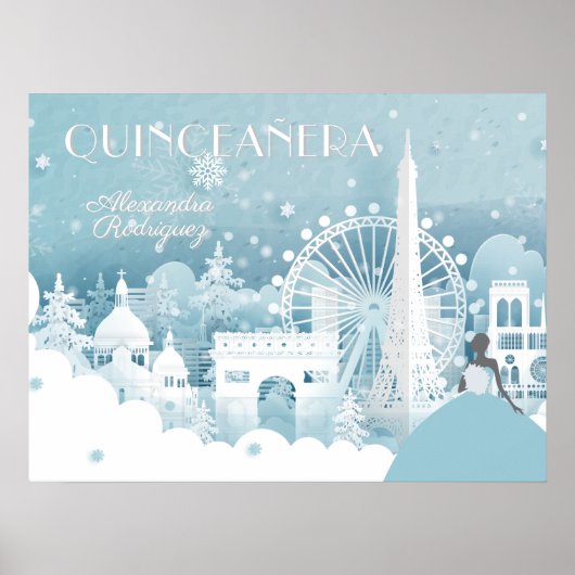 Ice Blue Winter in Paris Quinceañera Poster (Voorkant)