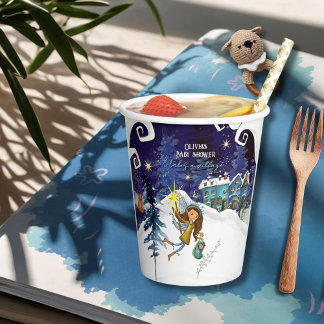 Ice Blue Winter Village Baby Shower | Flying Fairy Papieren Bekers