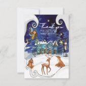 Ice Blue Winter Village Thank You Card | Fairy  Bedankkaart (Voorkant)