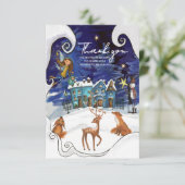 Ice Blue Winter Village Thank You Card | Fairy  Bedankkaart (Staand voorkant)