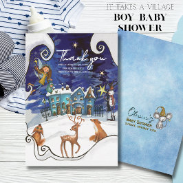 Ice Blue Winter Village Thank You Card | Fairy  Bedankkaart