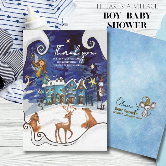 Ice Blue Winter Village Thank You Card | Fairy  Bedankkaart