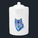 Ice Blue Wolf Theepot<br><div class="desc">IJsblauw en paarse wilde wolventheepot. Koel dierlijk ontwerp.</div>