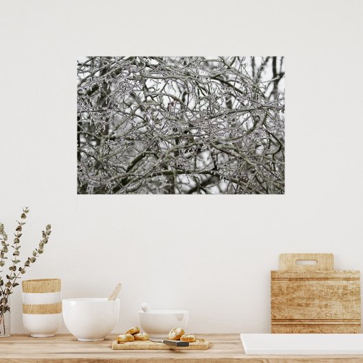 Ice Branch Lace in het bos Poster (Keuken)