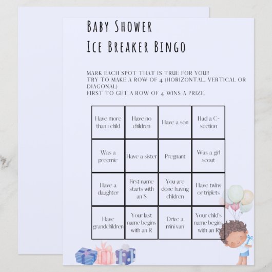 Ice Breaker Baby shower Game (Voorkant / Achterkant)