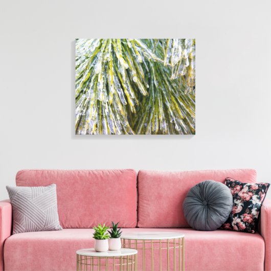 Ice Coated Pine Needles Winter Botanisch Canvas Afdruk (Insitu (Woonkamer))