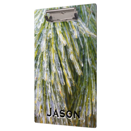 Ice Coated Pine Needles Winter Botanisch Klembord (Links)