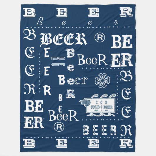 Ice Cold Beer Sign - White en Blue Fleece Deken (Voorkant)