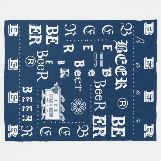 Ice Cold Beer Sign - White en Blue Fleece Deken (Voorkant (Horizontaal))