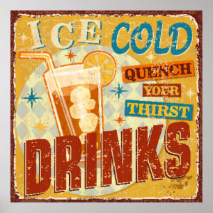 Ice Cold Drink metaalteken. , soda, Poster