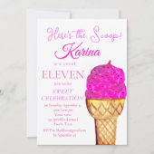 Ice Cream 11e Verjaardags Meisje Roze Waterverf Kaart (Voorkant)