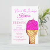 Ice Cream 11e Verjaardags Meisje Roze Waterverf Kaart (Staand voorkant)