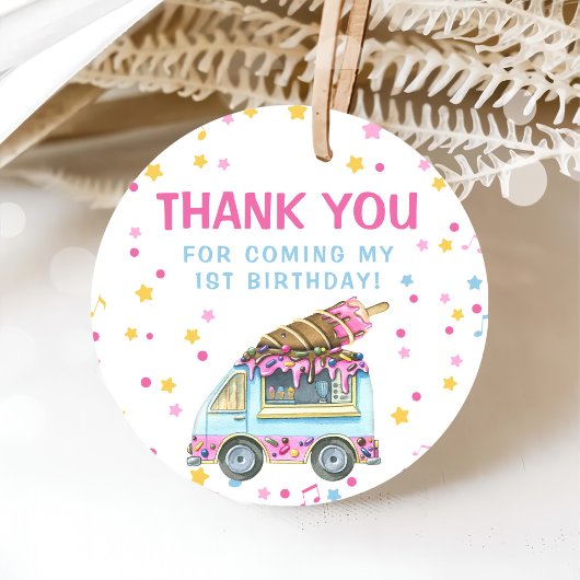 Ice Cream 1e verjaardag Bedankjes Labels