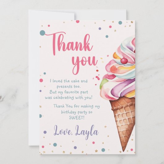 Ice Cream 1e verjaardag Bedankkaart (Voorkant)