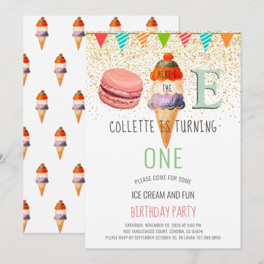 Ice Cream 1e verjaardag Kaart (Voorkant / Achterkant)