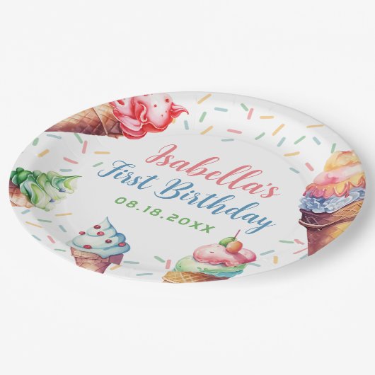 Ice Cream 1e verjaardag Papieren Bordje (Gekanteld)