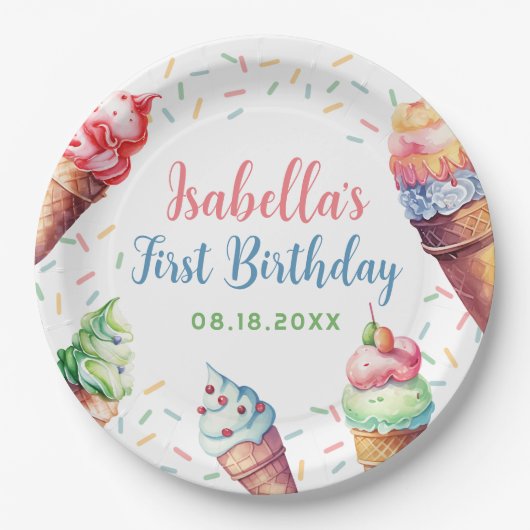 Ice Cream 1e verjaardag Papieren Bordje (Voorkant)