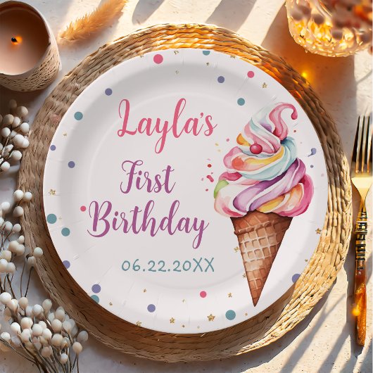Ice Cream 1e verjaardag Papieren Bordje