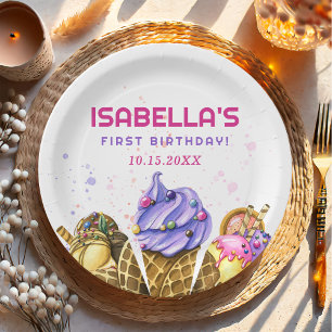 Ice Cream 1e verjaardag Papieren Bordje