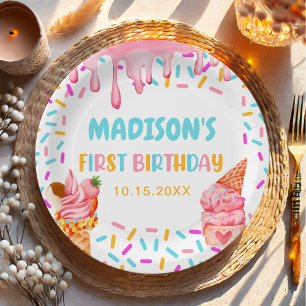 Ice Cream 1e verjaardag Papieren Bordje