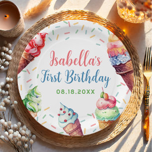 Ice Cream 1e verjaardag Papieren Bordje