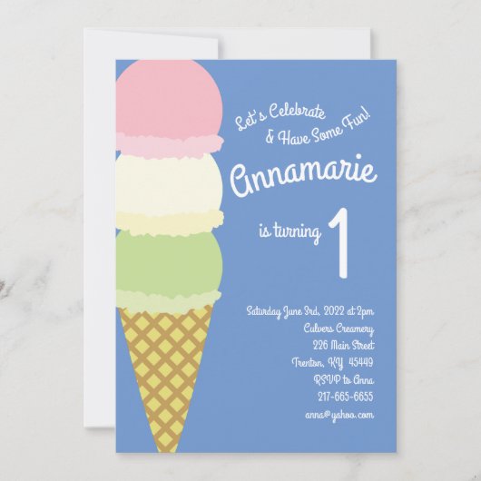 Ice Cream 1e Verjaardag Schattigee Uitnodigingen (Voorkant)