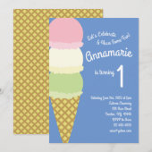 Ice Cream 1e Verjaardag Schattigee Uitnodigingen (Voorkant / Achterkant)